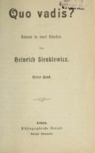 Quo vadis? (German language, 1900, Bibliographische Anstalt)