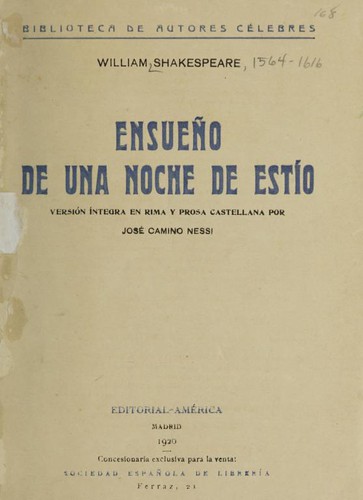 Ensueno de una noche de estío (Spanish language, 1920, Editorial-América)