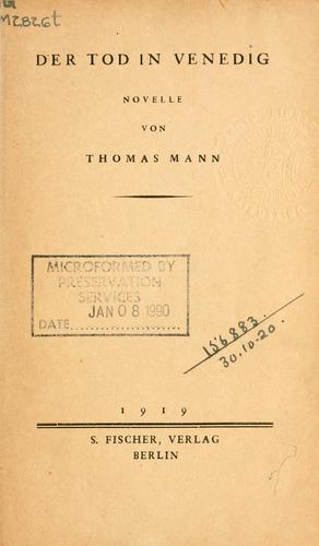 Der Tod in Venedig (German language, 1919, S. Fischer Verlag)