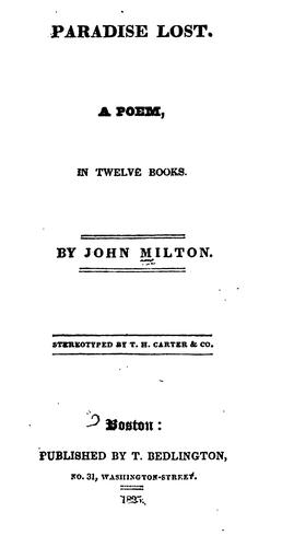 Paradise Lost: A Poem in Twelve Books (1826, T. Bedlington)